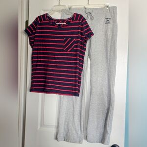 Tommy Hilfiger set- Striped T-shirt & grey sweatpants EUC Women's Medium